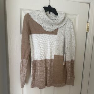 Calvin Klein Women's White Mixed Stitch Colorblocked Cowlneck Sweater